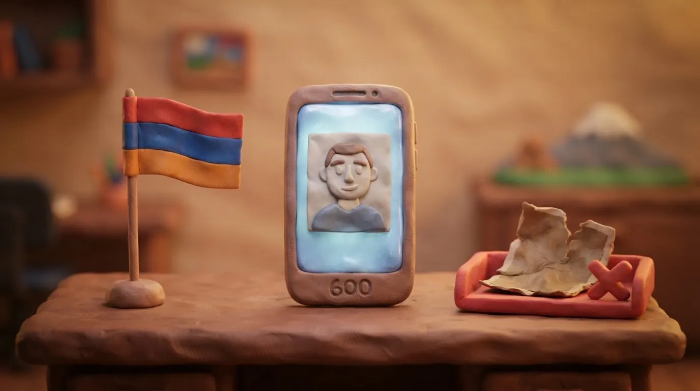 Illustration of an Armenian digital eVisa photo on a smartphone screen next to a rejected paper photo.