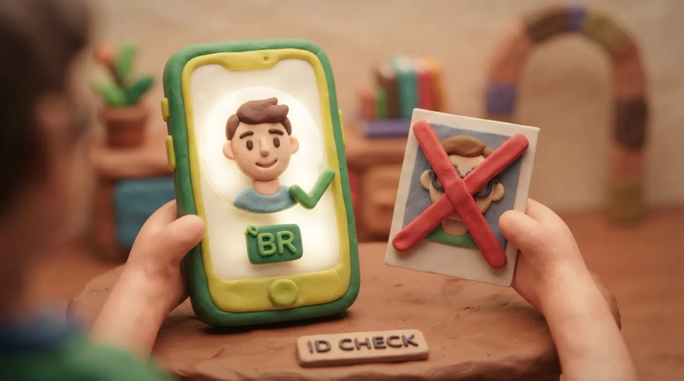 Clay illustration of a smartphone screen accepting a digital Brazil eVisa photo while rejecting a non-compliant paper photo.