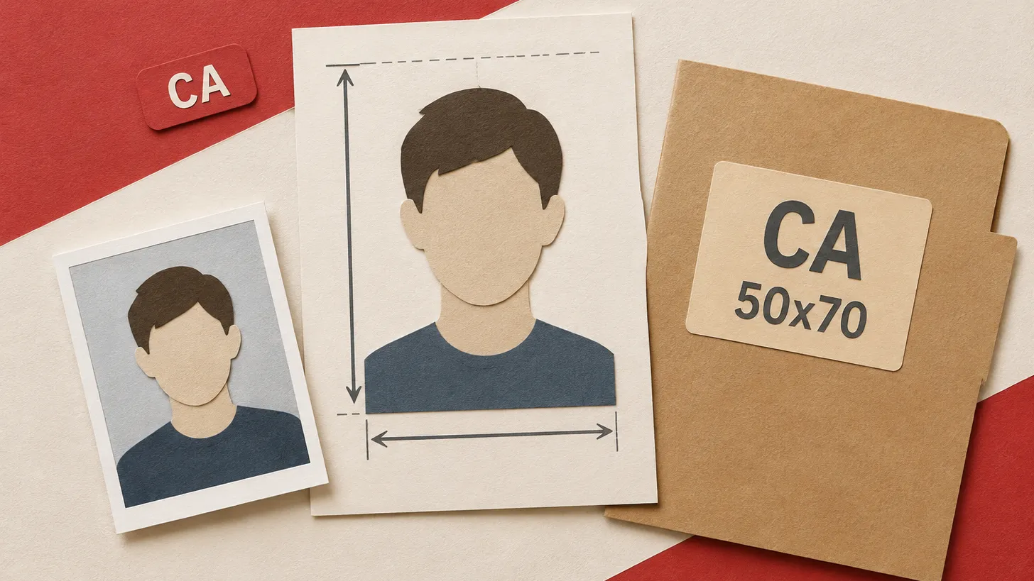 Foto 50x70 para documentos: passaporte canadense e as proporções do rosto de 31 a 36 mm