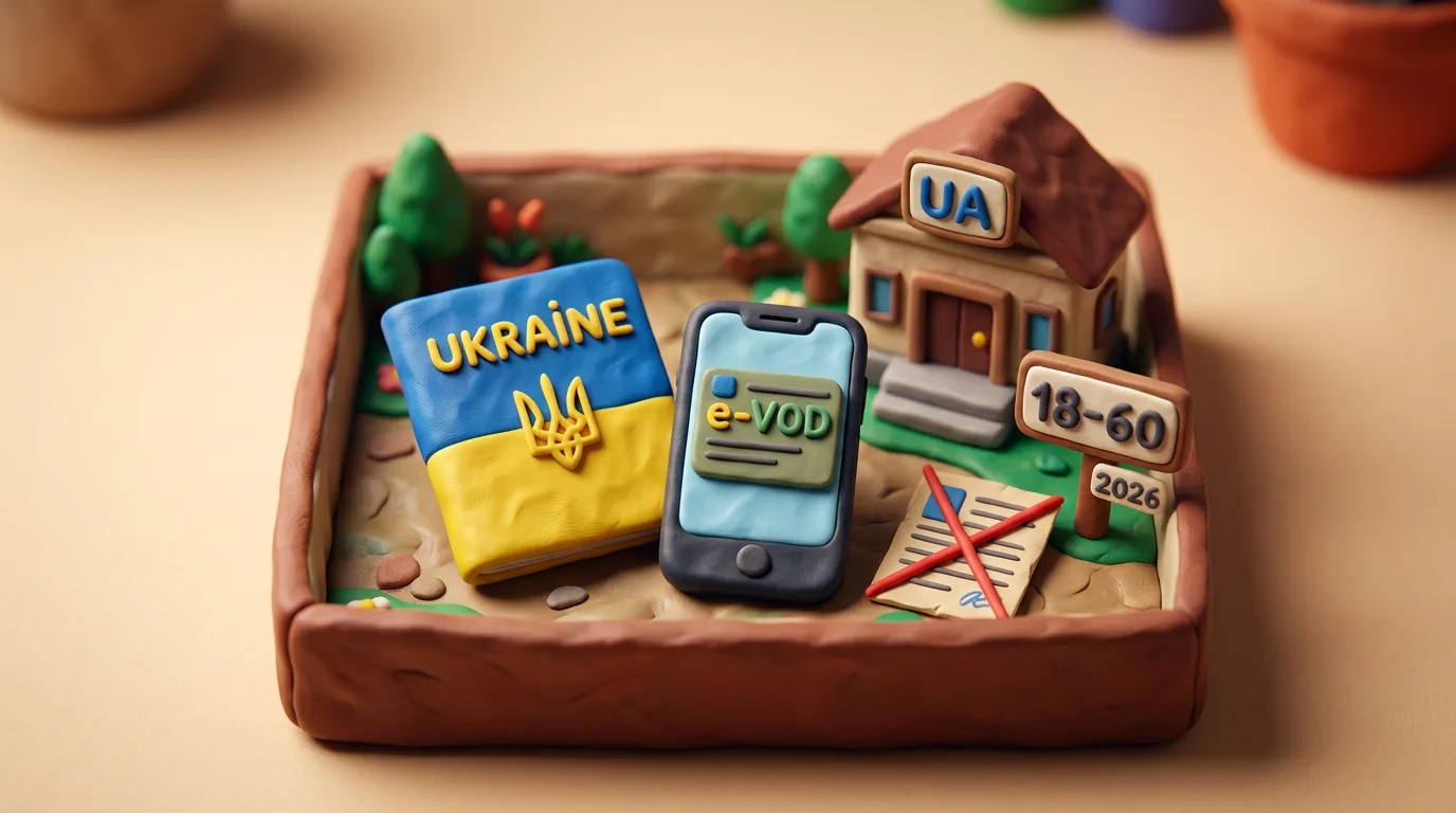 Пластилінова сцена: український паспорт, смартфон із е-ВОД і будівля консульства зі знаком UA